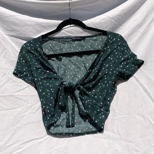 Green brandy Melville flower tie front crop top